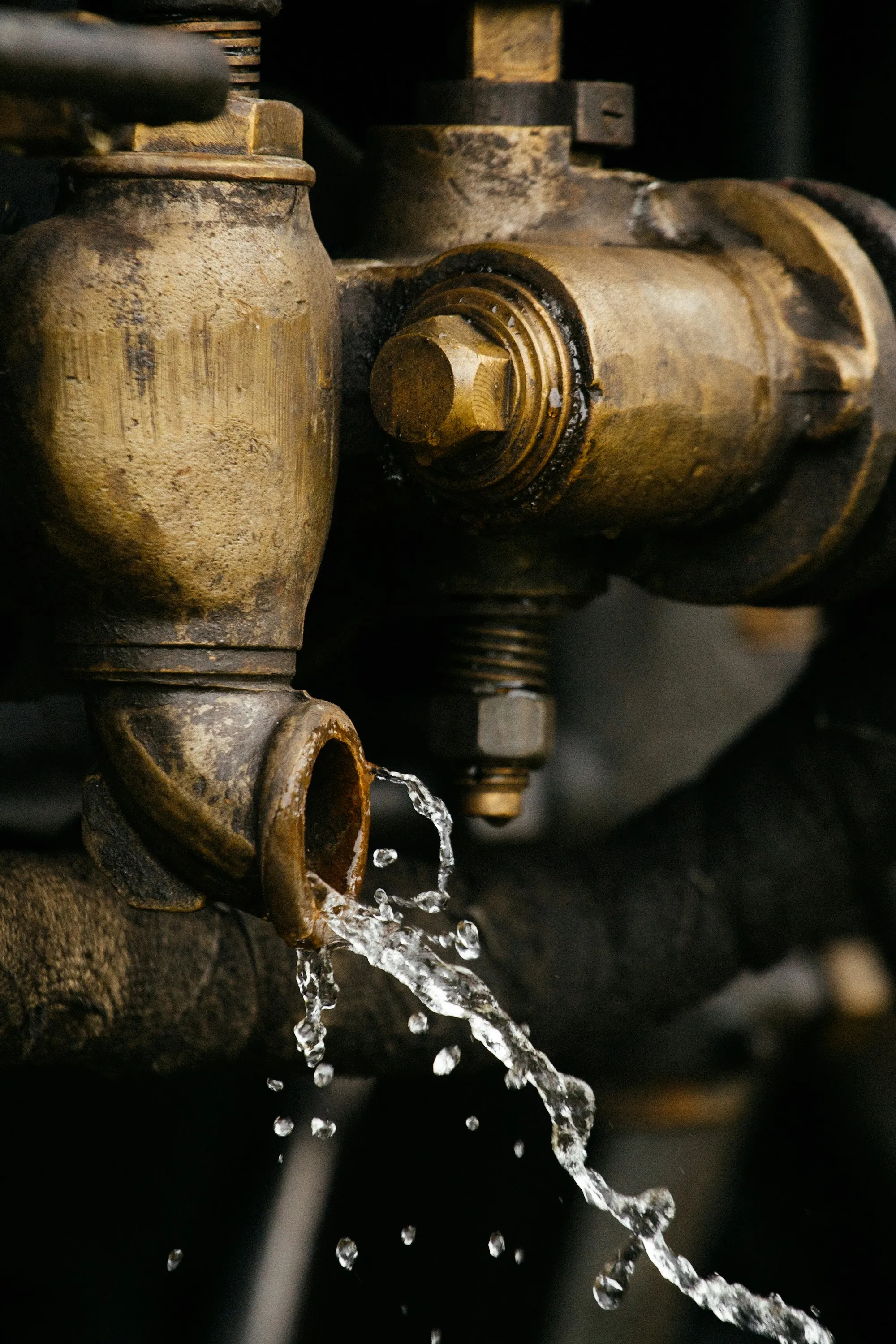Water drop on a brass pipe